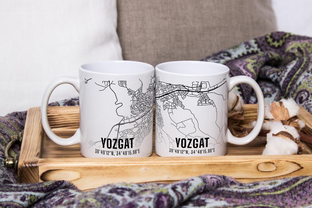 Yozgat Şehir Haritası Baskılı Porselen Kupa Bardak