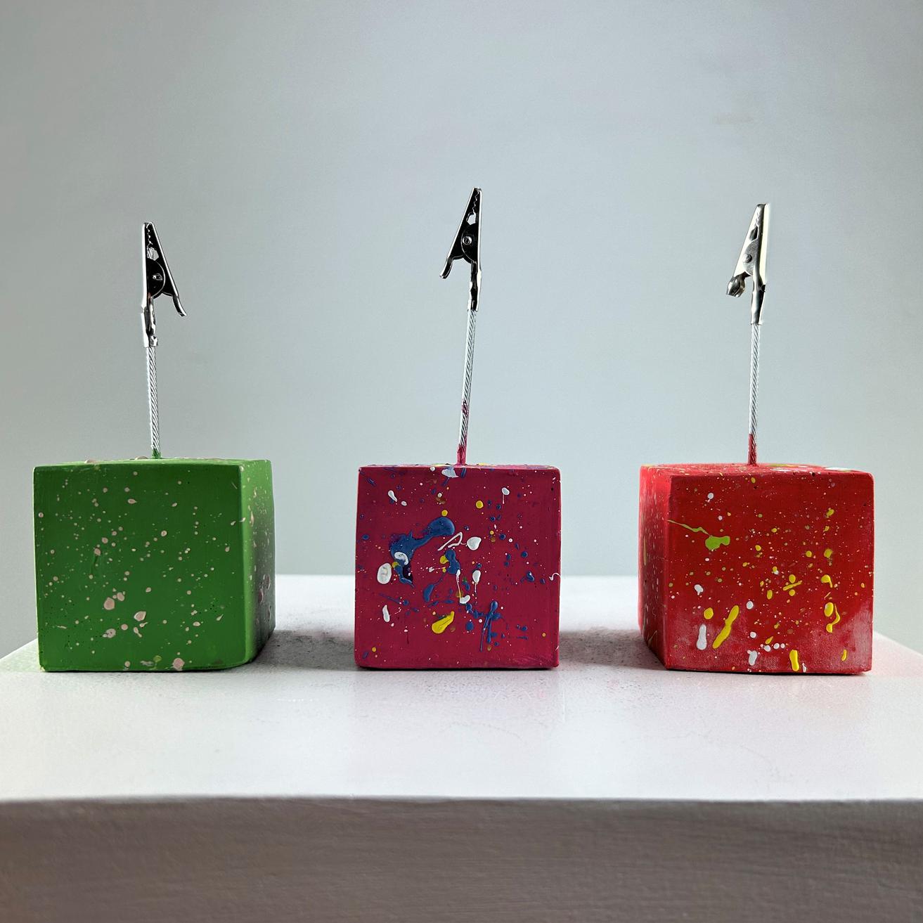 Fuşya Kırmızı Yeşil Colorful Splash Küp Not Tutucu 3'lü Set - 1