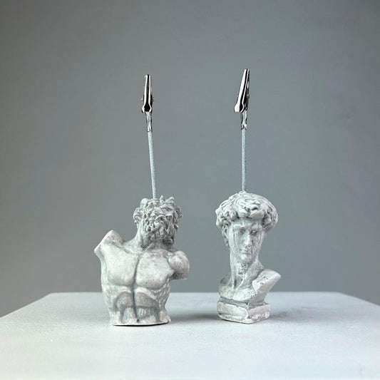 Gri Eskitme David ve Laocoon 2'li Heykel Not Tutucu Set