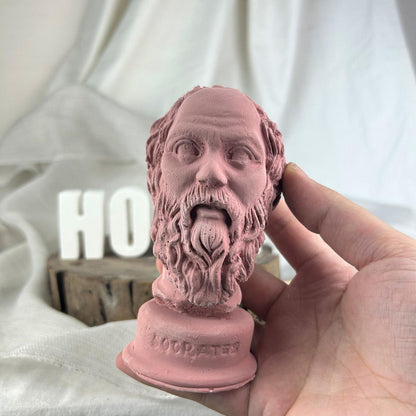 Antik Pembe Socrates Heykel Büst Biblo 13 cm