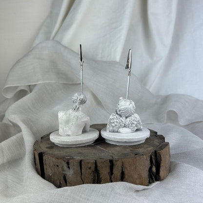 Gri Eskitme Apollo ve Cupid ( Melek ) Kaideli Heykel 2'li Not Tutucu Set