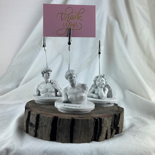 Gri Eskitme David, Cupid (Melek) ve Venus Kaideli Heykel 3'lü Not Tutucu Set