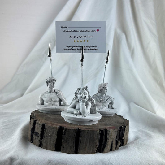 Gri Eskitme David, Cupid (Melek) ve Apollo Kaideli Heykel 3'lü Not Tutucu Set