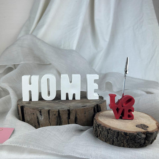 " H O M E " Yazısı Beton Dekoratif Obje ve "LOVE" Yazılı Not Tutucu 2'li Set