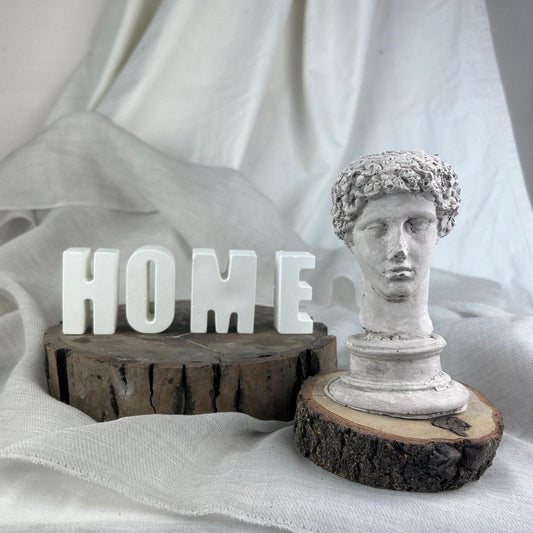 Vizon Eskitme Hermes 13 cm Büst ve " H O M E " Yazısı Beton Dekoratif Obje