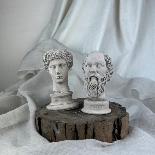 Vizon Eskitme Hermes ve Socrates 13 cm Büst 2'li Heykel Set Dekoratif Obje