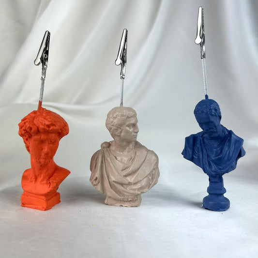 David, Brutus ve Michelangelo Heykel 3'lü Not Tutucu Set (Turuncu,Krem, Gri Mavi)