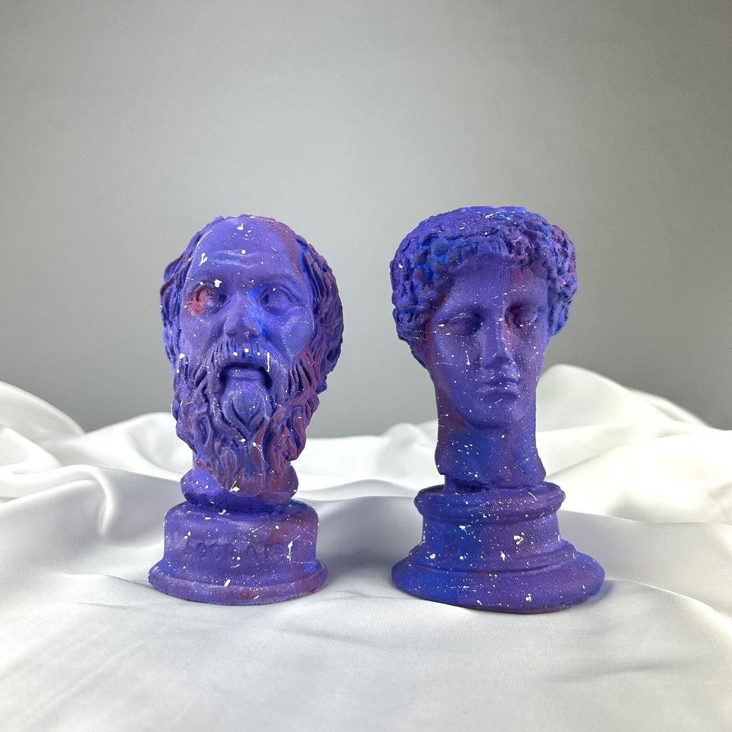 Galaxy Hermes ve Socrates Heykel Büst Biblo 2'li Set 13 cm