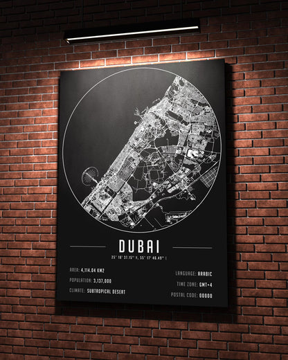 Dubai temalı kanvas tablo, 50x70 cm, siyah beyaz, ahşap çerçeveli, modern minimalist duvar dekorasyonu için ideal tasarım
