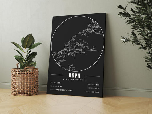 Hopa temalı kanvas tablo, 50x70 cm, siyah beyaz, ahşap çerçeveli, modern minimalist duvar dekorasyonu için ideal tasarım