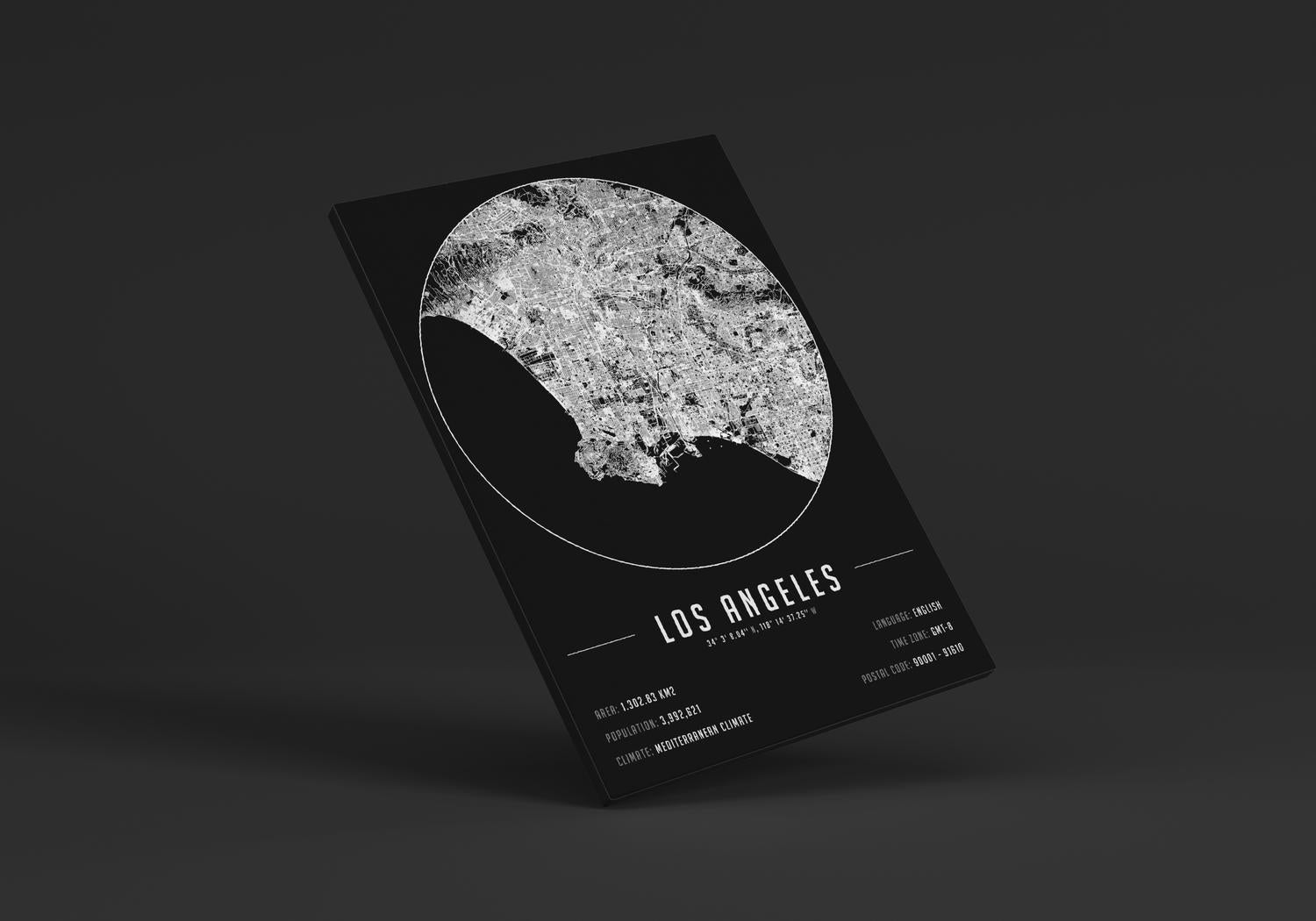 Los Angeles temalı kanvas tablo, 50x70 cm, siyah beyaz, ahşap çerçeveli, modern minimal duvar dekorasyonu için ideal tasarım