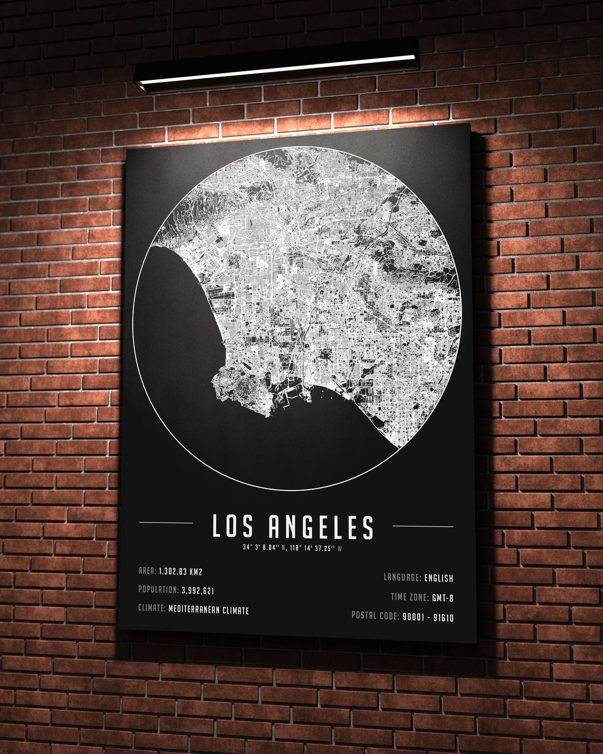 Los Angeles temalı kanvas tablo, 50x70 cm, siyah beyaz, ahşap çerçeveli, modern minimal duvar dekorasyonu için ideal tasarım