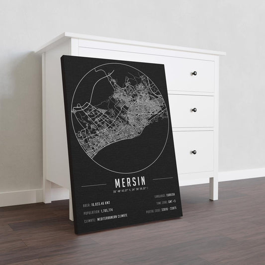 Mersin temalı kanvas tablo, 50x70 cm, siyah beyaz, ahşap çerçeveli, modern minimalist duvar dekorasyonu için ideal tasarım