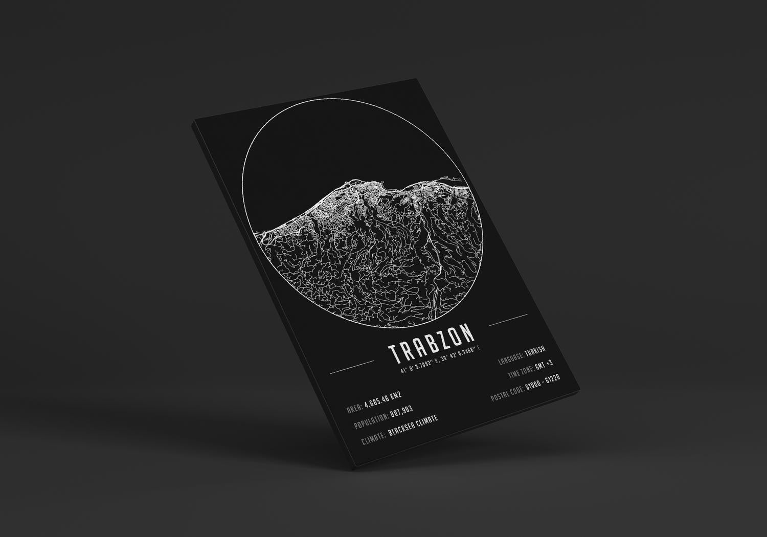 Trabzon temalı kanvas tablo, 50x70 cm, siyah beyaz, ahşap çerçeveli, modern minimalist duvar dekorasyonu için ideal tasarım