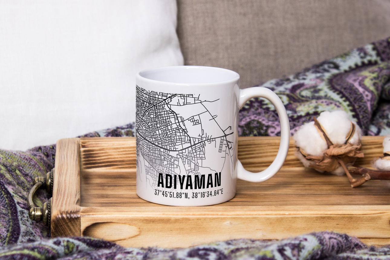 Adıyaman Şehir Haritası Baskılı Porselen Kupa Bardak