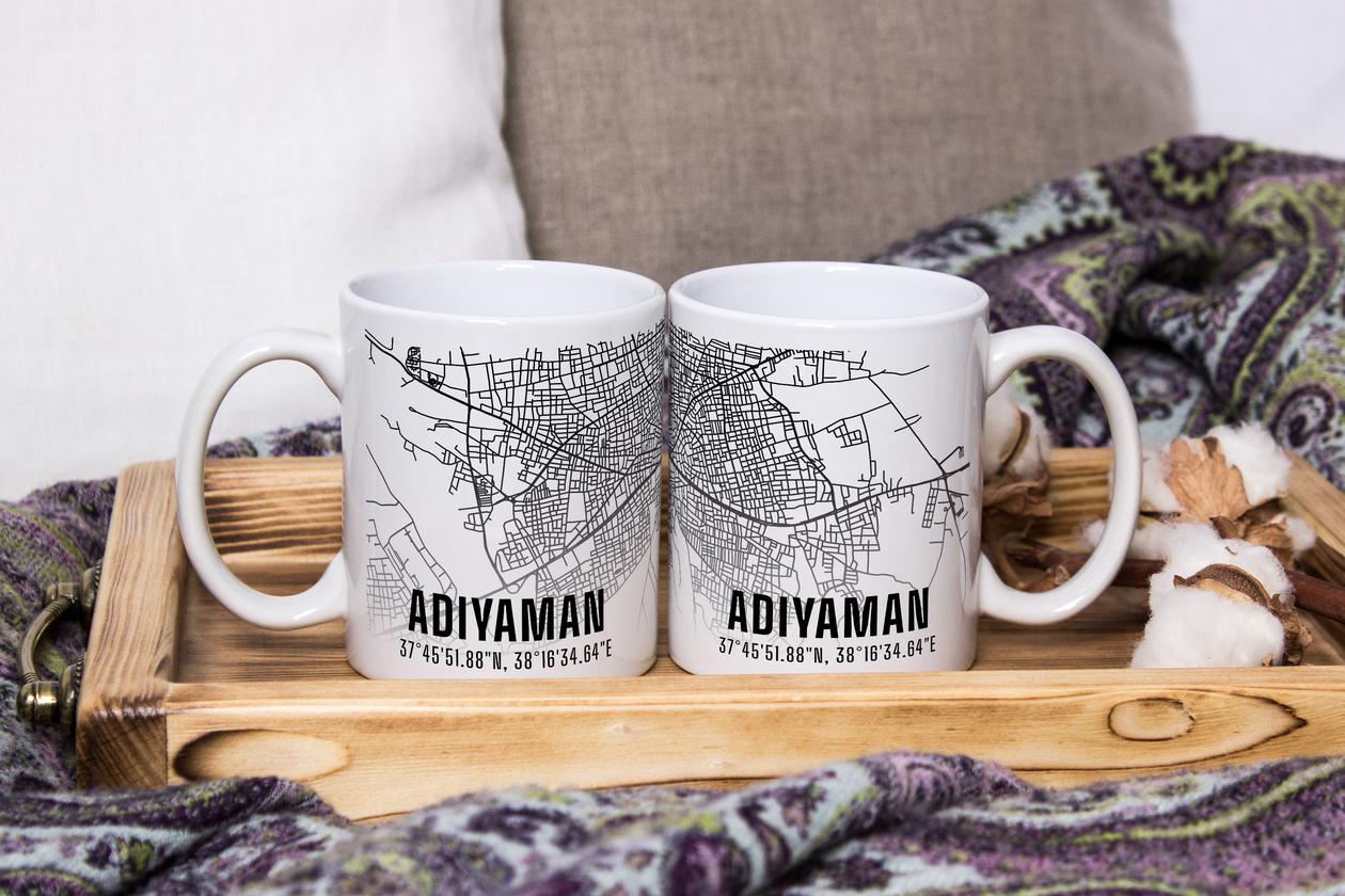 Adıyaman Şehir Haritası Baskılı Porselen Kupa Bardak