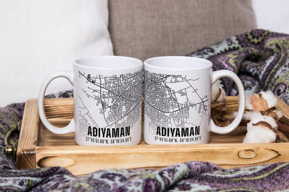 Adıyaman Şehir Haritası Baskılı Porselen Kupa Bardak