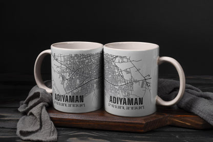 Adıyaman Şehir Haritası Baskılı Porselen Kupa Bardak
