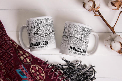 Jerusalem Şehir Haritası Baskılı Porselen Kupa Bardak
