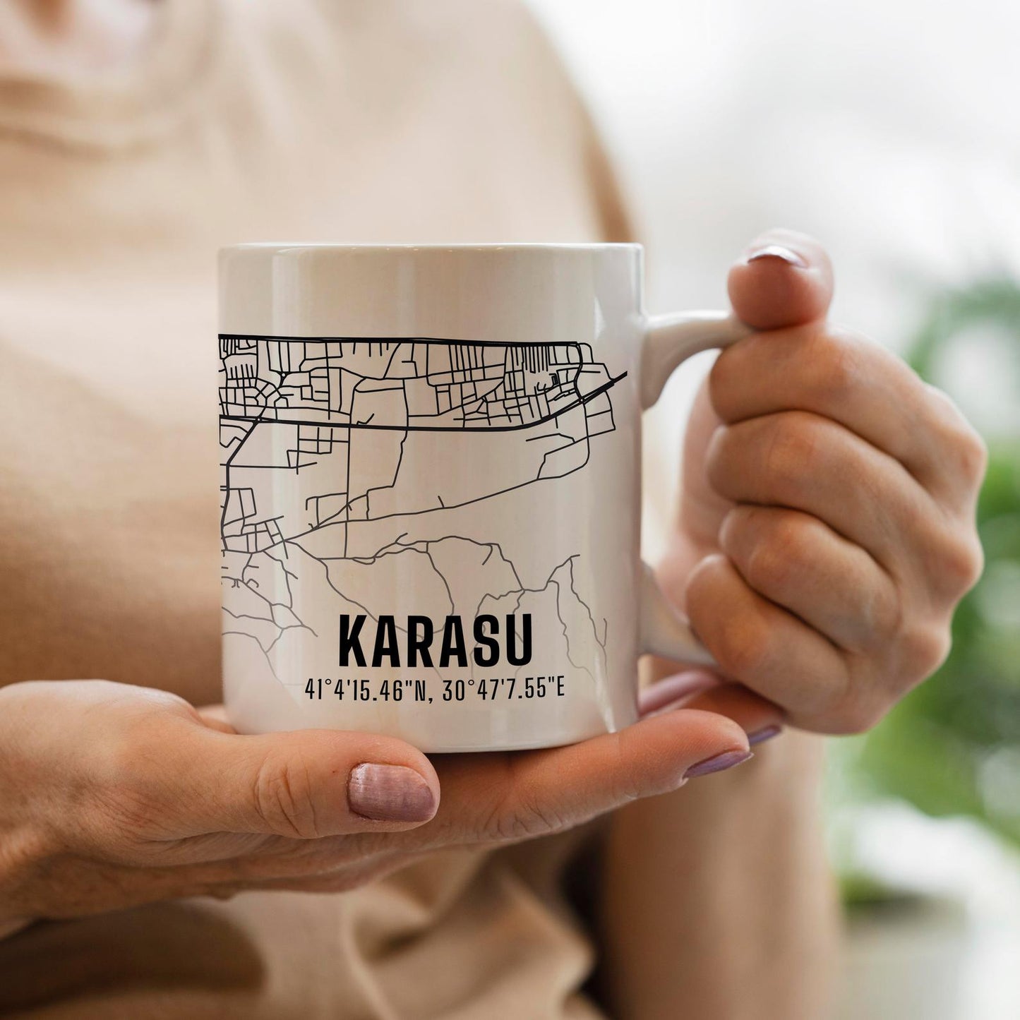 Karasu Şehir Haritası Baskılı Porselen Kupa Bardak
