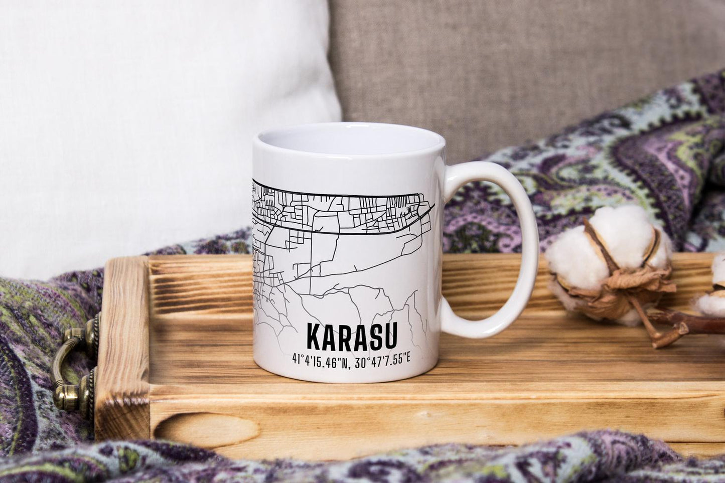 Karasu Şehir Haritası Baskılı Porselen Kupa Bardak
