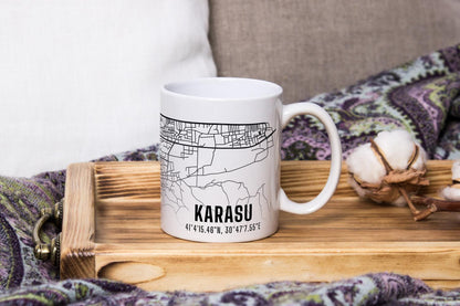 Karasu Şehir Haritası Baskılı Porselen Kupa Bardak