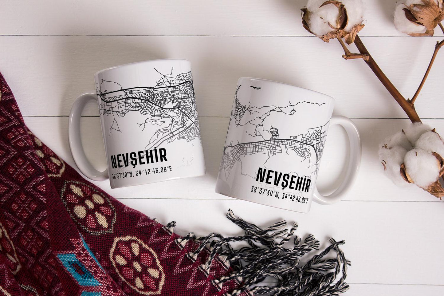 Nevşehir Şehir Haritası Baskılı Porselen Kupa Bardak