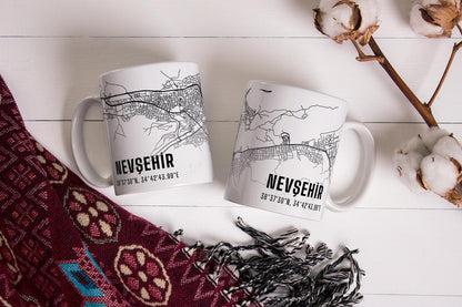 Nevşehir Şehir Haritası Baskılı Porselen Kupa Bardak