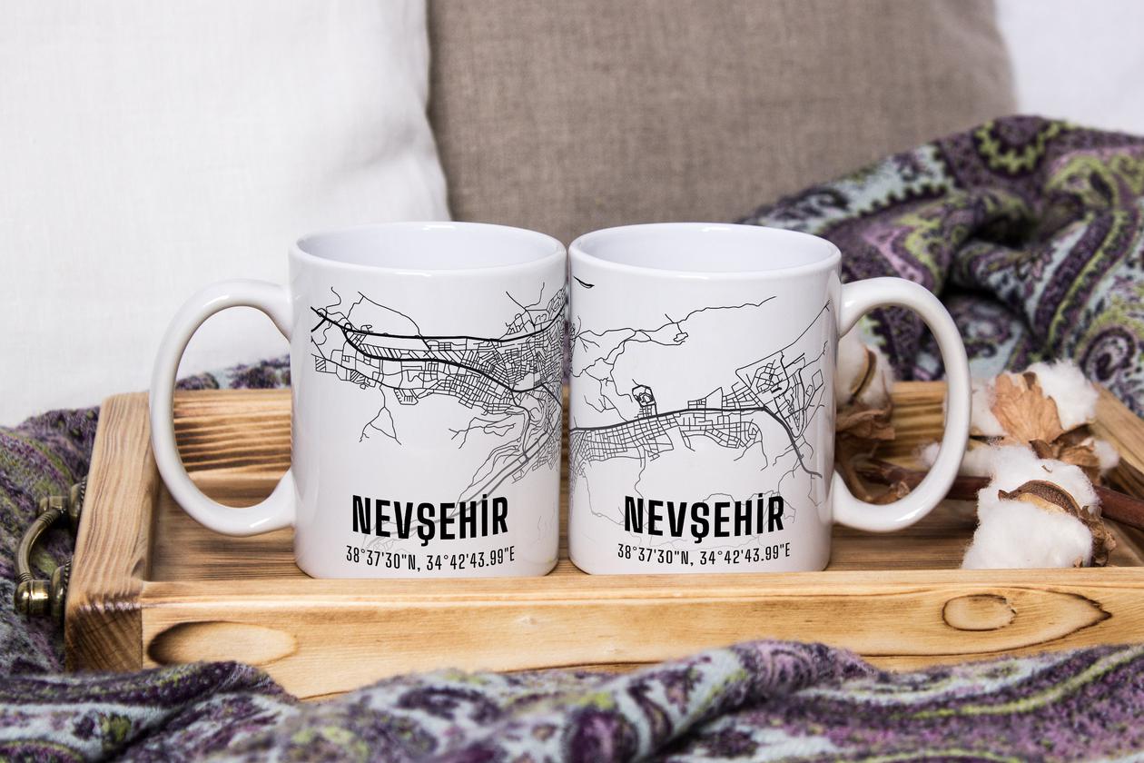 Nevşehir Şehir Haritası Baskılı Porselen Kupa Bardak