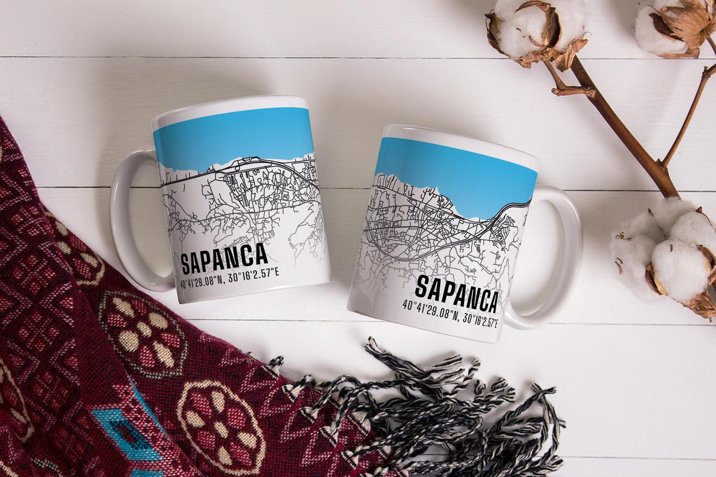 Sapanca Şehir Haritası Baskılı Porselen Kupa Bardak