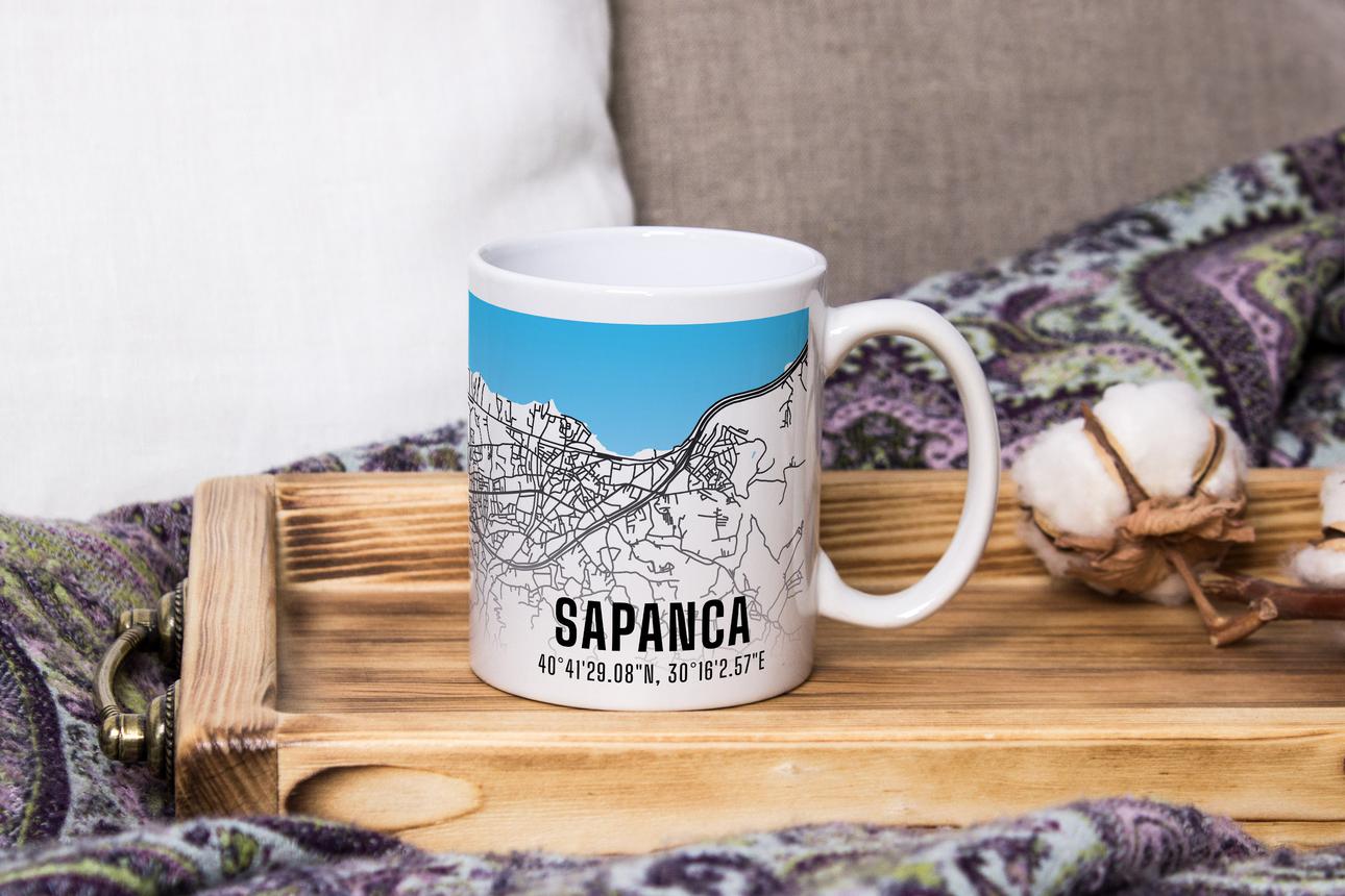 Sapanca Şehir Haritası Baskılı Porselen Kupa Bardak