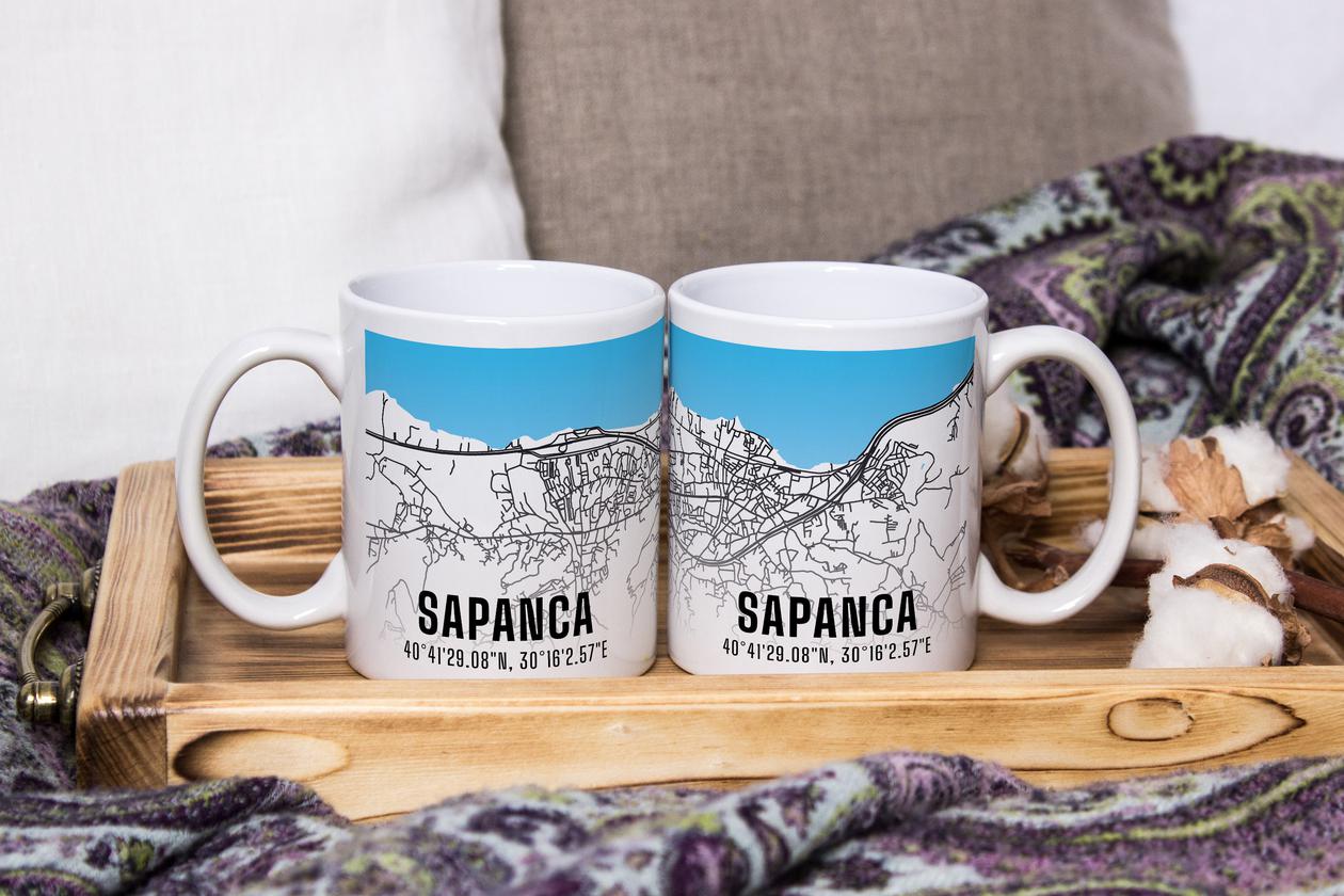 Sapanca Şehir Haritası Baskılı Porselen Kupa Bardak