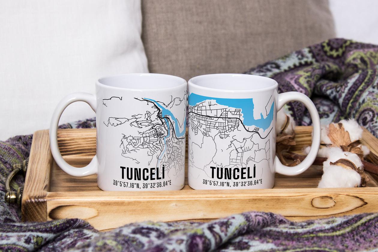 Tunceli Şehir Haritası Baskılı Porselen Kupa Bardak
